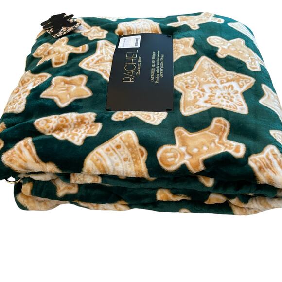 Rachel Roy Christmas Green Gingerbread Cookie Plush Oversized Throw Blanket New - Picture 10 of 15